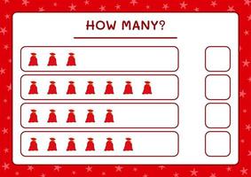 How many santa claus red bag, game for children. Vector illustration, printable worksheet