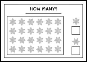 How many snowflake, game for children. Vector illustration, printable worksheet