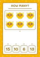 How many Owl, game for children. Vector illustration, printable worksheet