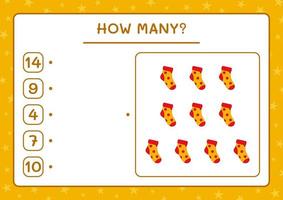 How many christmas sock, game for children. Vector illustration, printable worksheet