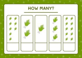 How many Zombie Hand, game for children. Vector illustration, printable worksheet