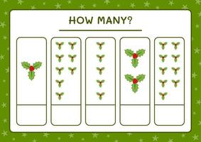 How many holly berry, game for children. Vector illustration, printable worksheet