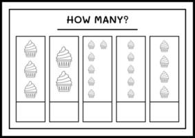 How many Cup Cake, game for children. Vector illustration, printable worksheet