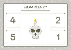 How many Skull with Candle, game for children. Vector illustration, printable worksheet