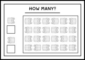 cuantas cajas de regalo, juegos para niños. ilustración vectorial, hoja de cálculo imprimible vector