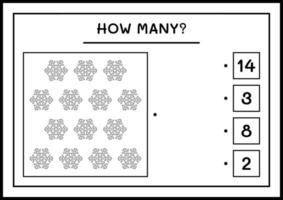 How many snowflake, game for children. Vector illustration, printable worksheet