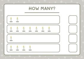 How many Candle, game for children. Vector illustration, printable worksheet