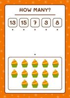 How many Cup Cake, game for children. Vector illustration, printable worksheet