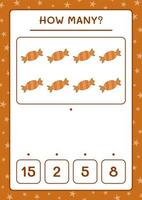 How many christmas candy, game for children. Vector illustration, printable worksheet