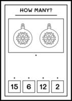 How many christmas ornament, game for children. Vector illustration, printable worksheet