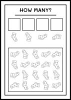 How many christmas sock, game for children. Vector illustration, printable worksheet