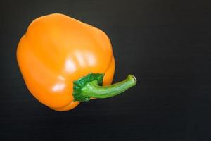 orange bell pepper on black background, copy space for your text photo