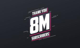 gracias 8000000 suscriptores celebración de 8 millones de suscriptores. vector