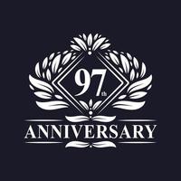 Logotipo del aniversario de 97 años, logotipo floral de lujo del 97 aniversario. vector