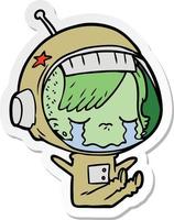 sticker of a cartoon crying astronaut girl vector