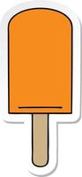 sticker of a quirky hand drawn cartoon orange ice lolly vector