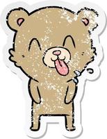 distressed sticker of a rude cartoon bear vector