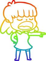 rainbow gradient line drawing cartoon woman talking loudly vector