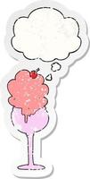 cartoon ice cream desert and thought bubble as a distressed worn sticker vector