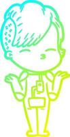 cold gradient line drawing cartoon girl wearing futuristic clothes vector