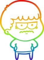 rainbow gradient line drawing cartoon annoyed man vector