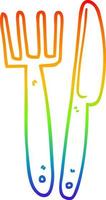 rainbow gradient line drawing cartoon plastic knife and fork vector