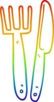 rainbow gradient line drawing cartoon plastic knife and fork vector