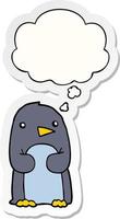 cartoon penguin and thought bubble as a printed sticker vector