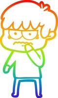 rainbow gradient line drawing annoyed cartoon boy vector