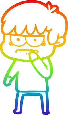 rainbow gradient line drawing annoyed cartoon boy