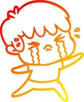 warm gradient line drawing cartoon boy crying vector