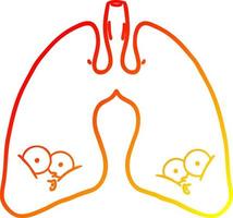 warm gradient line drawing cartoon lungs vector