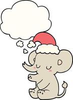 lindo elefante navideño y burbuja de pensamiento vector