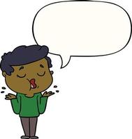 cartoon man talking and shrugging shoulders and speech bubble vector