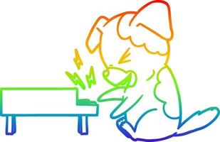 dibujo de línea de gradiente de arco iris perro de dibujos animados rockeando en el piano vector