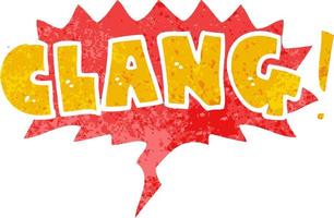 cartoon word clang and speech bubble in retro textured style vector