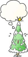 cartoon christmas tree and thought bubble in smooth gradient style vector