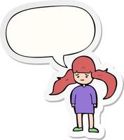 cartoon girl and long hair and speech bubble sticker vector