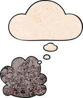 cartoon cloud and thought bubble in grunge texture pattern style vector