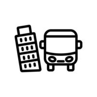 tour bus and leaning tower of pisa icon vector outline illustration