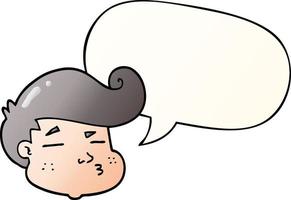 cartoon boy's face and speech bubble in smooth gradient style vector