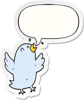 cartoon bird singing and speech bubble sticker vector