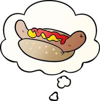 cartoon hot dog and thought bubble in smooth gradient style vector