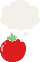 cartoon tomato and thought bubble in retro style vector