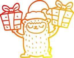 warm gradient line drawing cartoon christmas bear vector