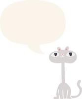 cartoon cat and speech bubble in retro style vector