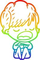 rainbow gradient line drawing cartoon woman talking vector
