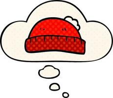 cartoon woolly hat and thought bubble in comic book style vector