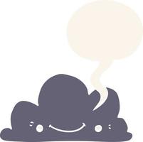 cute cartoon cloud and speech bubble in retro style vector