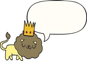 cartoon lion and crown and speech bubble vector